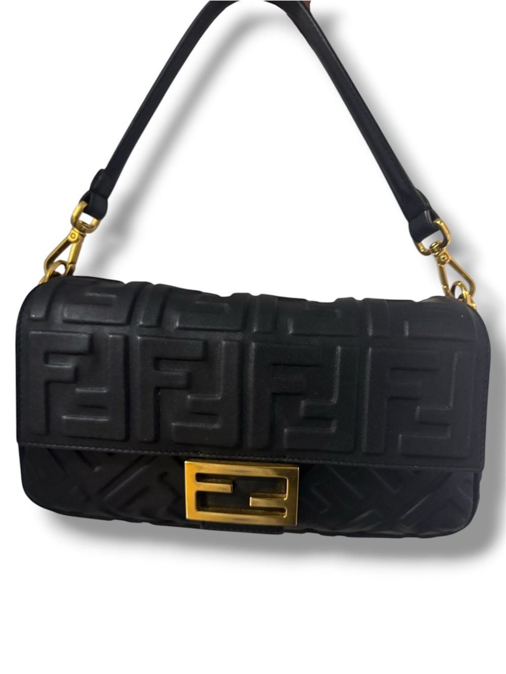 Fendi Black Quilted FF Baguette Shoulder Bag with Gold Hardware
